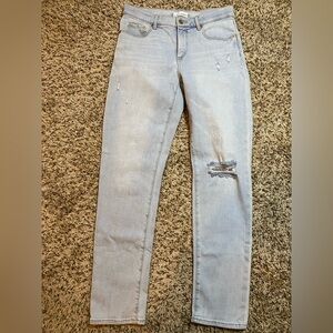 LOFT Light Blue Straight Jeans with Knee Distress